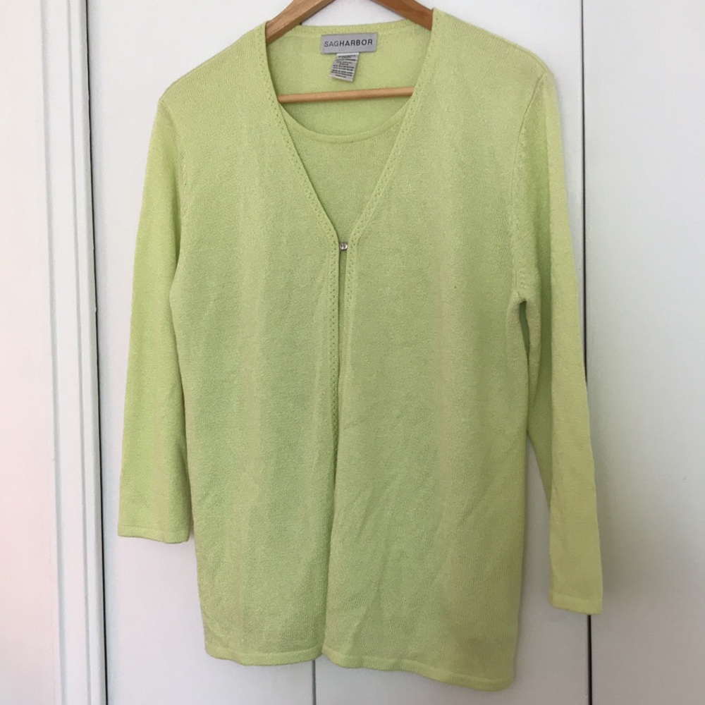 Vintage Sag Harbor Lime Green Shimmer Cami Sweater Duo One Piece, Size Medium
